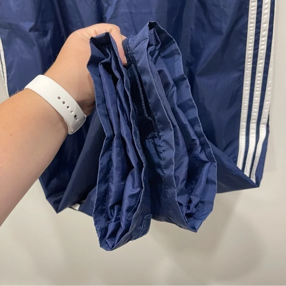 Vintage Adidas Stripe Trim Wind Nylon Pants Wide Leg Adjustable Blue Large